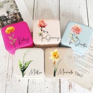Engraved Birth Flower jewellery Box, Travel Jewelry Box, Birthday Gift,Bridal Party Gifts,Bridesmaid Gifts, Gift for her,Jewelry Travel Case