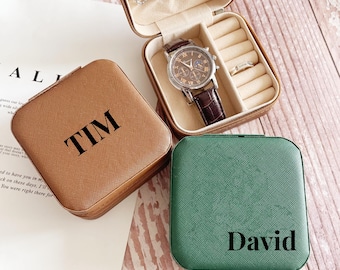 Personalized Leather Watch Box, Custom Groomsmen Gift