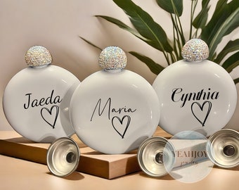 Personalized Engraved Name Flask ,  Round Flasks ,Flask for Bachelorette Party, Bridesmaid Gifts,  Bridesmaid Proposal Gift for Women