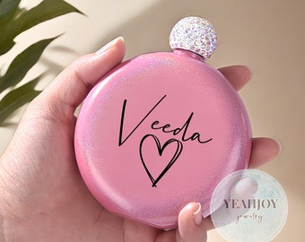 Personalized Engraved Name Flask ,  Round Flasks ,Flask for Bachelorette Party, Bridesmaid Gifts,  Bridesmaid Proposal Gift for Women