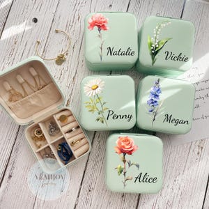 Portagioie da viaggio in pelle con fiori di nascita, portagioie color crema lime 2025, regalo per proposta di matrimonio, regalo per festa nuziale
