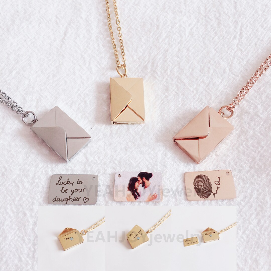 Custom Locket Necklace, Small Envelope Locket Sentimental Gift Necklace