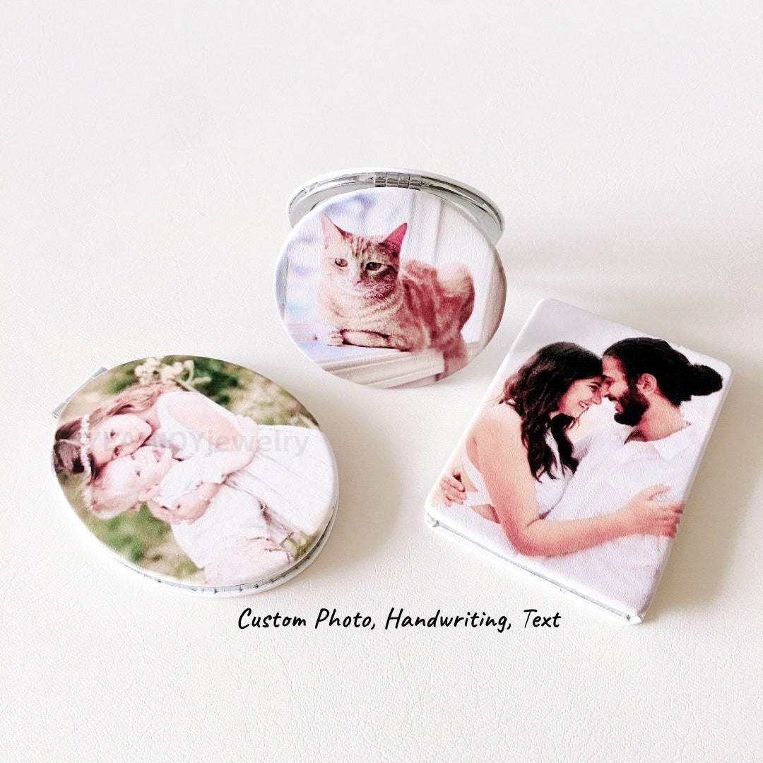 Personalized Engraved Photo Mirror , Custom Pocket Mirror With Name