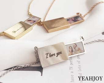 Custom Photo Locket Necklace: Stainless Steel Folding Envelope Locket