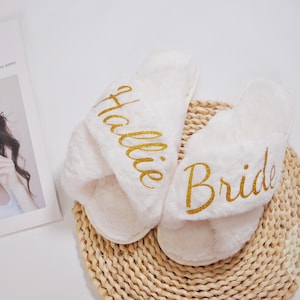 Custom Fluffy Slippers, Fluffy Cross slippers, Custom Bride Slippers, Bride to Be Gift, Bridesmaid Gift, Bachelorette Party, Fluffy Slippers