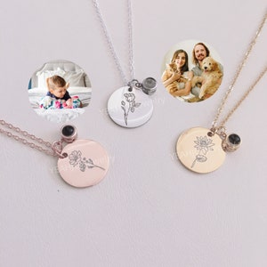 Birthday flower projection photo necklace,Custom Pet Photo Necklace,pet memorial,Anniversary gift,Memorial gift for family,Valentine's Gift