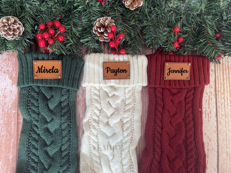 2023Family Christmas Stocking,Leather Patch Christmas Stockings,Knitted Christmas Stockings,Christmas Stockings With Name,Holiday Stockings zdjęcie 10