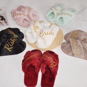 Custom Fluffy Slippers, Fluffy Cross slippers, Custom Bride Slippers, Bride to Be Gift, Bridesmaid Gift, Bachelorette Party, Fluffy Slippers