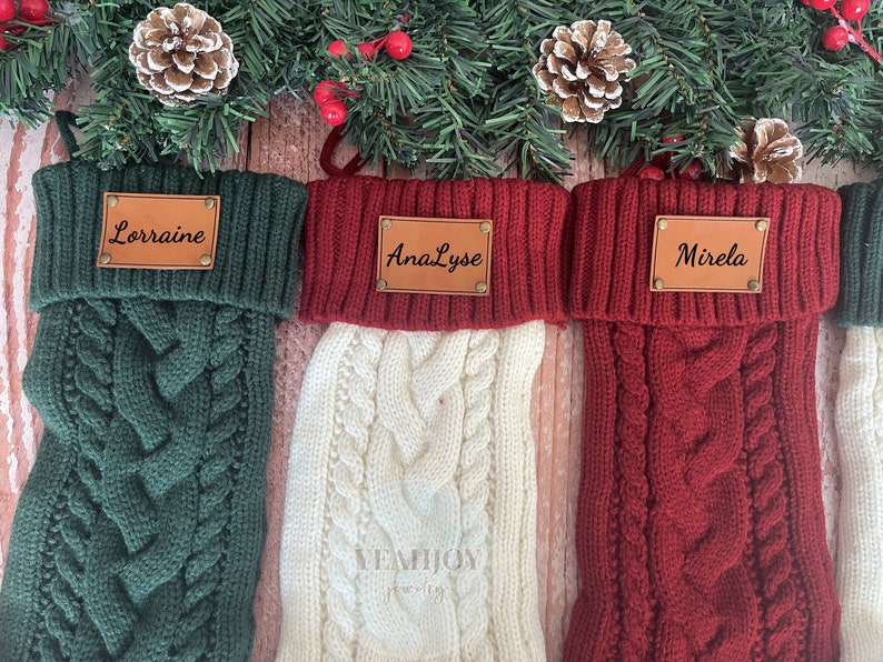 2023Family Christmas Stocking,Leather Patch Christmas Stockings,Knitted Christmas Stockings,Christmas Stockings With Name,Holiday Stockings zdjęcie 2