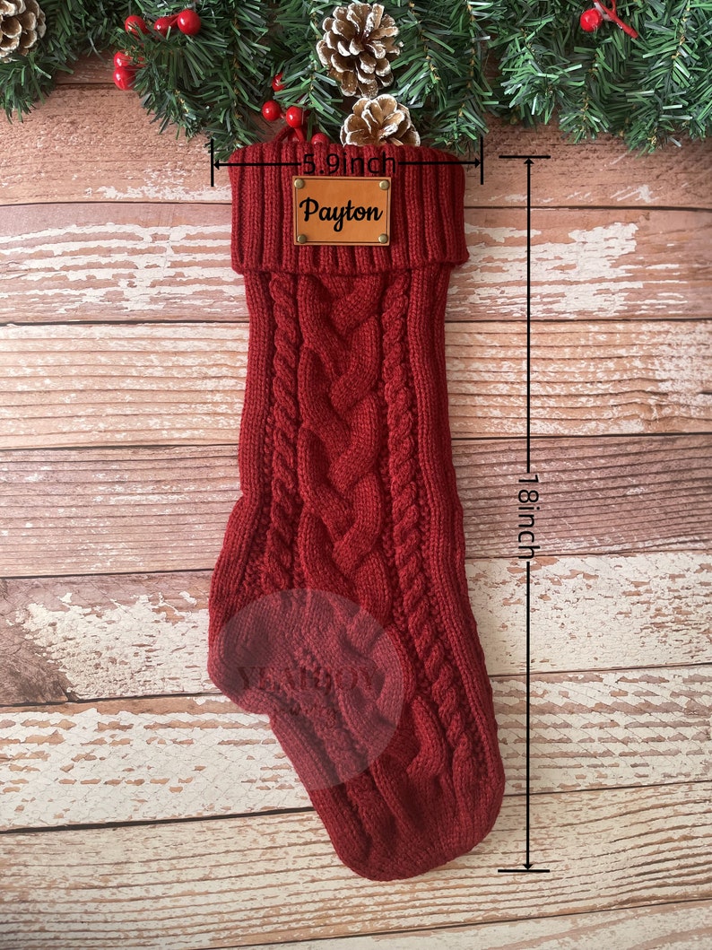 2023Family Christmas Stocking,Leather Patch Christmas Stockings,Knitted Christmas Stockings,Christmas Stockings With Name,Holiday Stockings zdjęcie 3