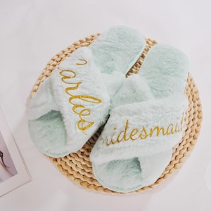 Custom Fluffy Slippers, Fluffy Cross slippers, Custom Bride Slippers, Bride to Be Gift, Bridesmaid Gift, Bachelorette Party, Fluffy Slippers