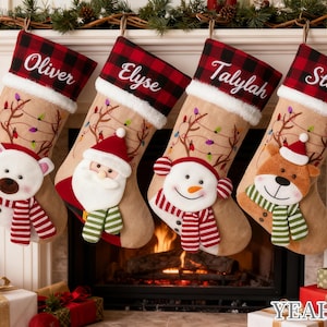 Embroidered Christmas Stocking with Name, 3D Sequins Family Stocking