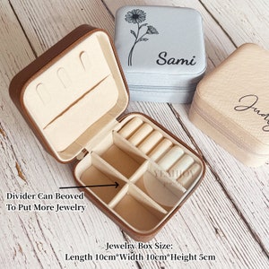 Name Jewelry Box,Birth Flower Jewelry Case,Bridesmaid Proposal Gift,Bridal Party Gifts,Gifts for Her Birthday,Leather Jewelry Travel Case zdjęcie 3