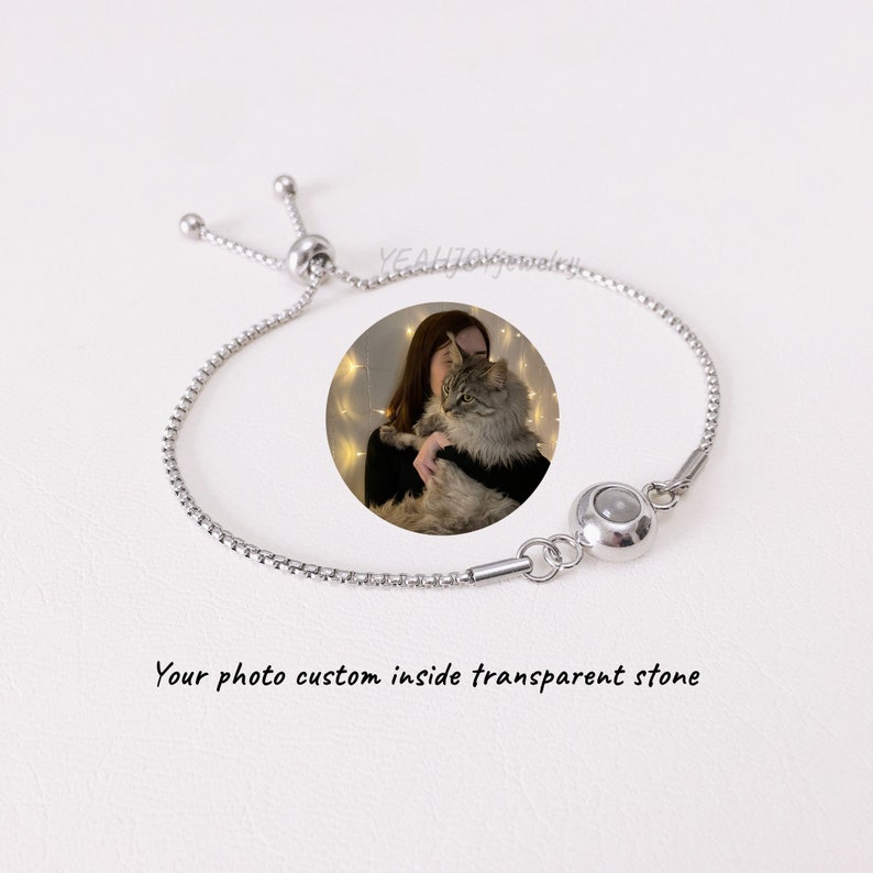 Custom Photo Projection Bracelet Minimalist Pet Memorial Jewelry Trendy Best Friend Gift Wedding bridesmaid gifts Silver