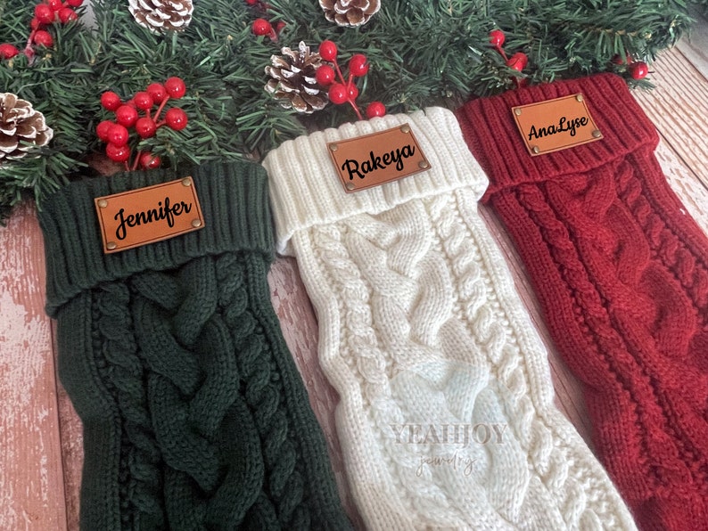 2023Family Christmas Stocking,Leather Patch Christmas Stockings,Knitted Christmas Stockings,Christmas Stockings With Name,Holiday Stockings zdjęcie 7