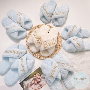 Custom Fluffy Slippers, Fluffy Cross slippers, Custom Bride Slippers, Bride to Be Gift, Bridesmaid Gift, Bachelorette Party, Fluffy Slippers