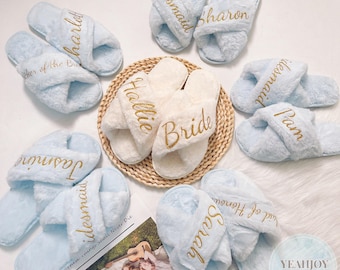 Custom Fluffy Slippers, Fluffy Cross slippers, Custom Bride Slippers, Bride to Be Gift, Bridesmaid Gift, Bachelorette Party, Fluffy Slippers