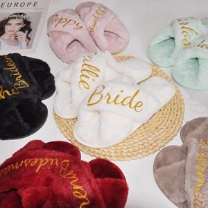 Custom Fluffy Slippers, Fluffy Cross slippers, Custom Bride Slippers, Bride to Be Gift, Bridesmaid Gift, Bachelorette Party, Fluffy Slippers