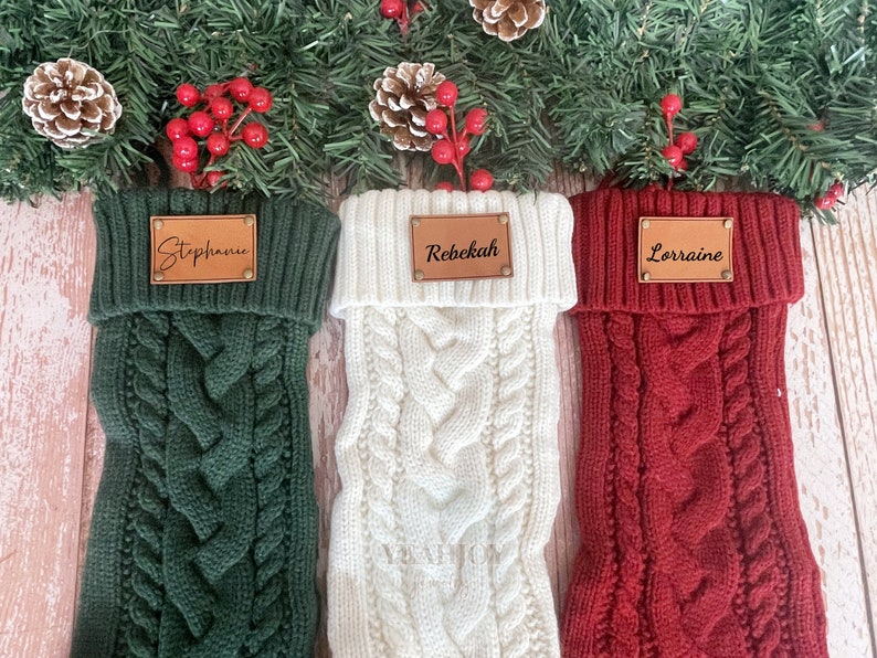 2023Family Christmas Stocking,Leather Patch Christmas Stockings,Knitted Christmas Stockings,Christmas Stockings With Name,Holiday Stockings zdjęcie 6