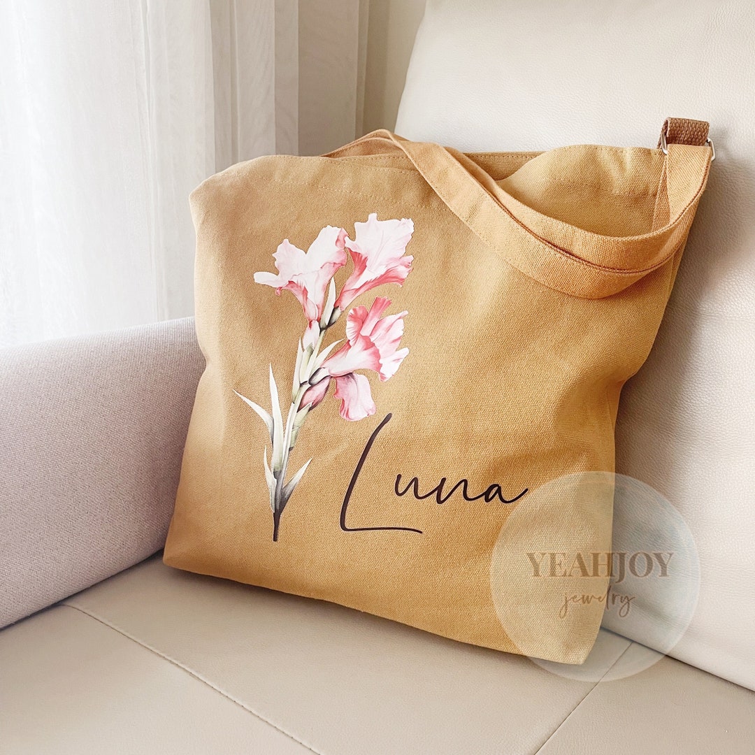 Personalized Birth Month Flower Custom Name Tote Bag Gift Custom Floral ...