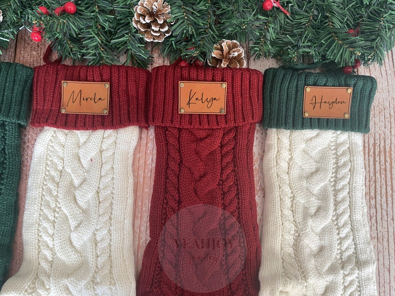 2023Family Christmas Stocking,Leather Patch Christmas Stockings,Knitted Christmas Stockings,Christmas Stockings With Name,Holiday Stockings zdjęcie 9
