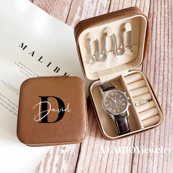 Personalized Leather Watch & Jewelry Box: Groomsmen Gift