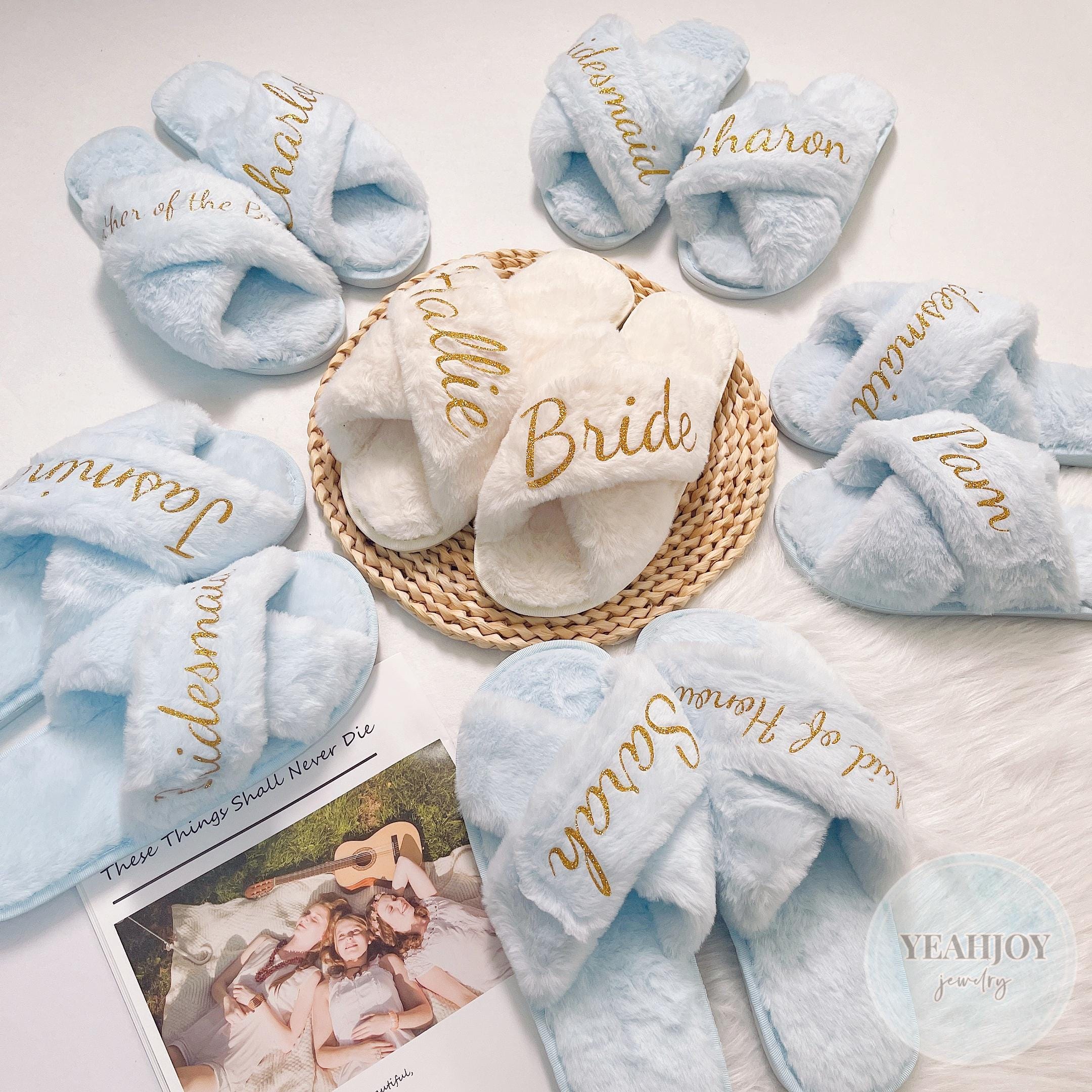 Custom Fluffy Slippers,Custom Bride Slippers,Fluffy Bridesmaid Slippers,Bride Slipper Personalized,Christmas Party Slippers,Fluffy Slippers