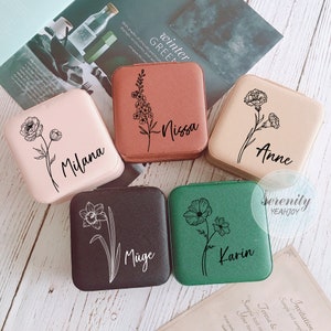 Name Jewelry Box,Birth Flower Jewelry Case,Bridesmaid Proposal Gift,Bridal Party Gifts,Gifts for Her Birthday,Leather Jewelry Travel Case zdjęcie 10
