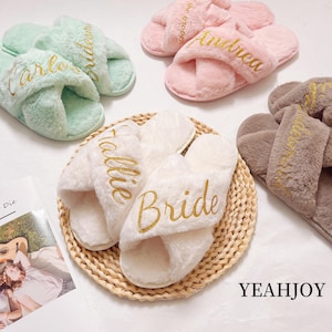 Custom Bride Fluffy Slippers: Wedding Day Bridal Shower Gift