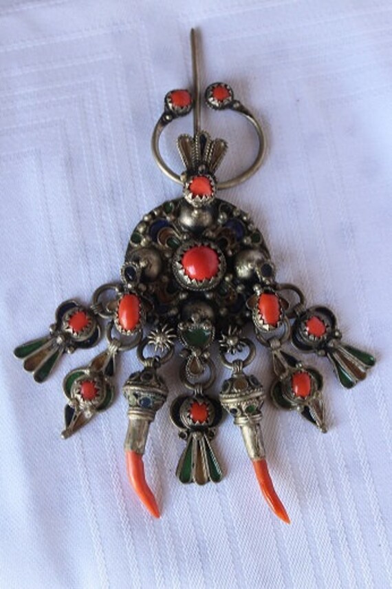 Antique Egypt Fibula coral and metal