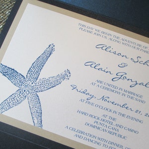 Beach Theme, Destination Wedding Invitation, Starfish, Navy Blue, Pocket Invitation image 2