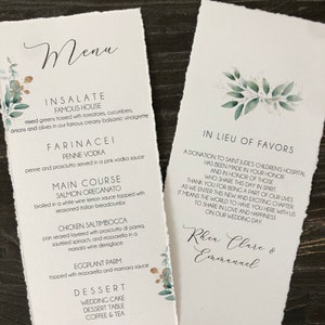 Menú de boda con vegetación / Menú de cena con acuarela / Menú floral