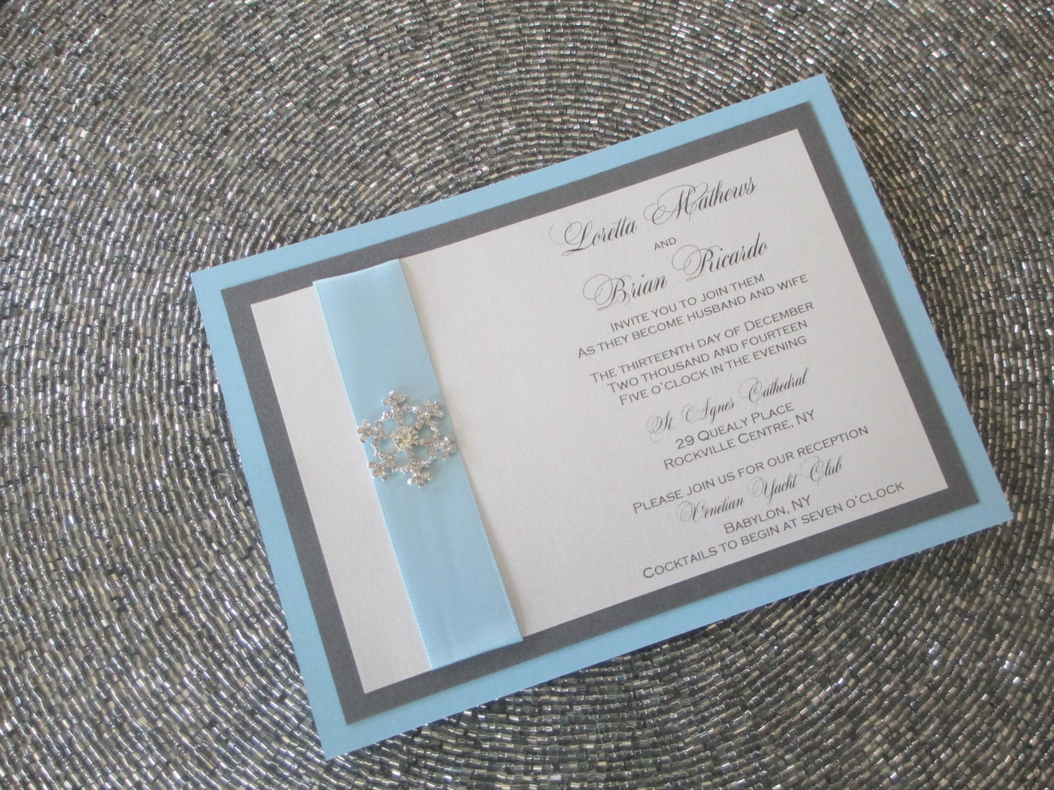 Rhinestone Snowflake Invitation, Winter Wedding, Baby Blue, Frozen