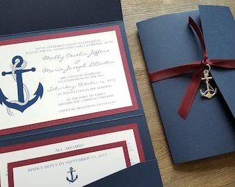 Navy and Burgundy Nautical Wedding Invitation Set