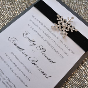 Black and White Rhinestone Snowflake Wedding Invitation image 3