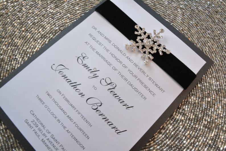 Black and White Rhinestone Snowflake Wedding Invitation image 3