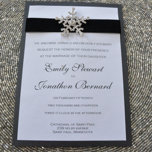 Black and White Rhinestone Snowflake Wedding Invitation image 1