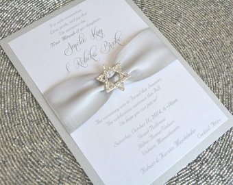 Silver Bat Mitzvah Invitation, B'not Mitzvah, Rhinestone Star of David