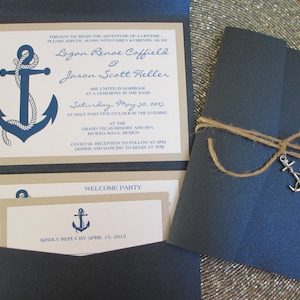 Nautical Pocket Wedding Invitation, Navy Blue Wedding Invitation