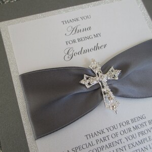 Tarjeta de agradecimiento gris para madrina y padrino/padrinos