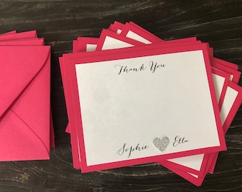 Tarjetas de agradecimiento rosas, notas de agradecimiento para niños, papelería personalizada, papelería con nombre