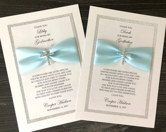 Godparent Thank You Card | White and Blue | Will You Be My Godmother