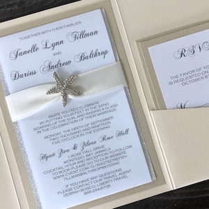Dreamy Destination Wedding Invitation in Neutral Tones, Beach Wedding Invite, Champagne and Ivory Beach Wedding Invitation