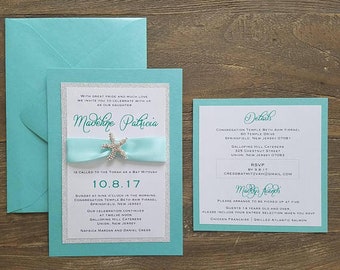 Aqua Blue Under the Sea Invitation, Sweet 16, Bat Mitzvah, Starfish