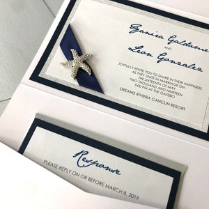 Nautical Destination Wedding Invitation | Beach Wedding Invite | Navy and White