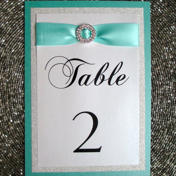 Glitter Table Number, Wedding, Sweet 16, Bat Mitzvah, Shower, Aqua