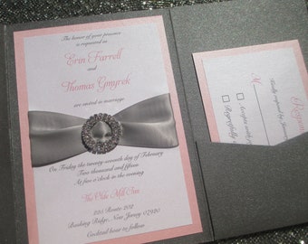 Pink and Grey Wedding Invitation