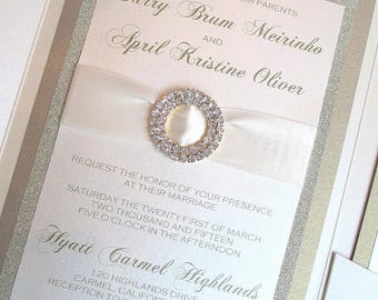 Elegant Ivory and Gold Shimmer Wedding Invitation Suite