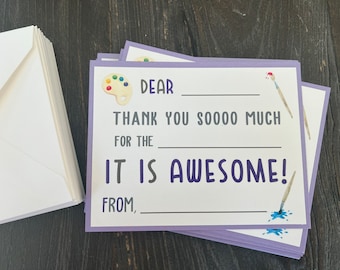 Kids Fill in the Blank Thank You Cards | Art Thank You Notes