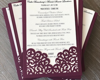 Menù per cena di matrimonio / Menù Borgogna / Menù per eventi con taglio laser